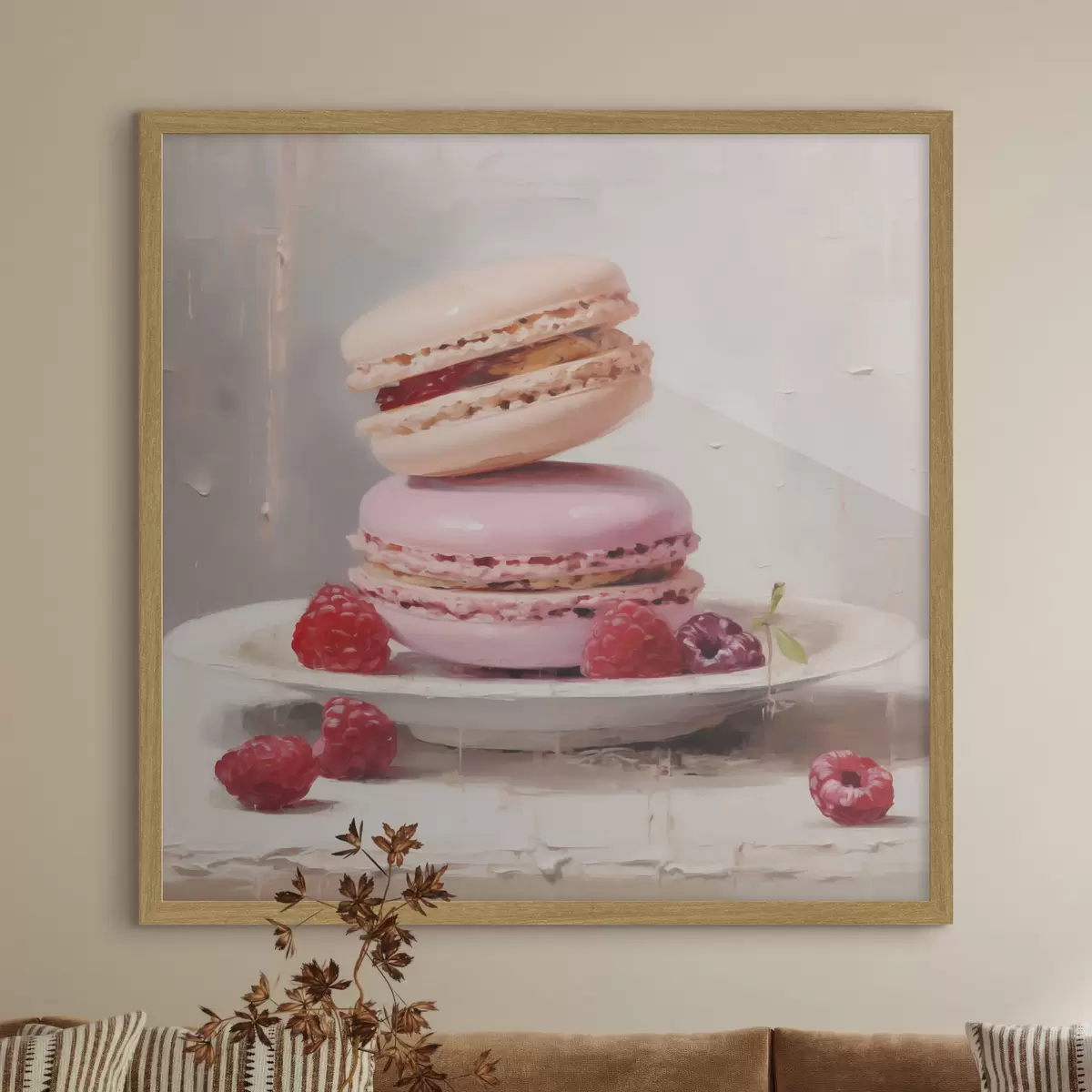 Poster Macarons auf einem Teller, im Stil eines Gemäldes f51143