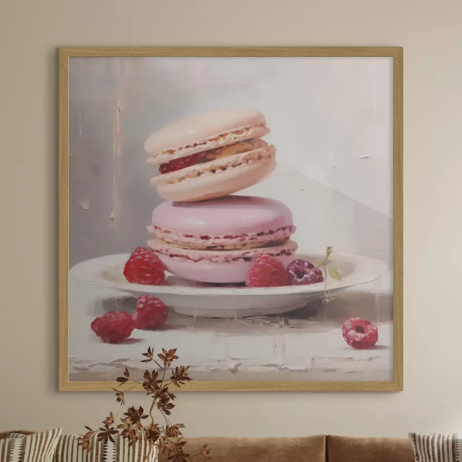Fototapete Macarons auf einem Teller, im Stil eines Gemäldes f51143