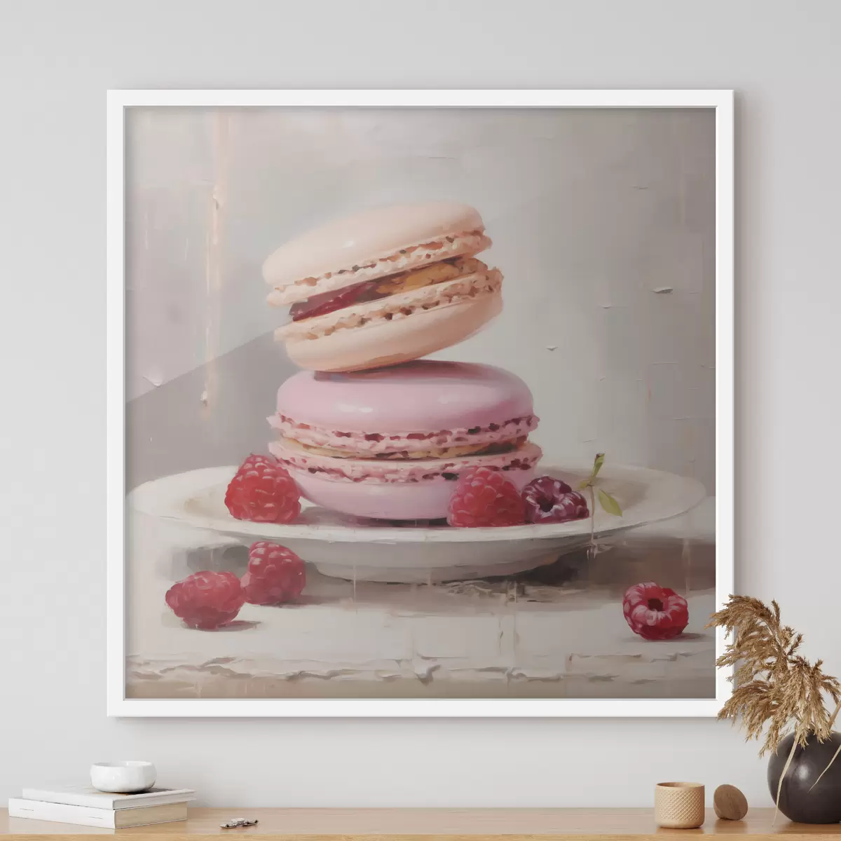Poster Macarons auf einem Teller, im Stil eines Gemäldes f51143
