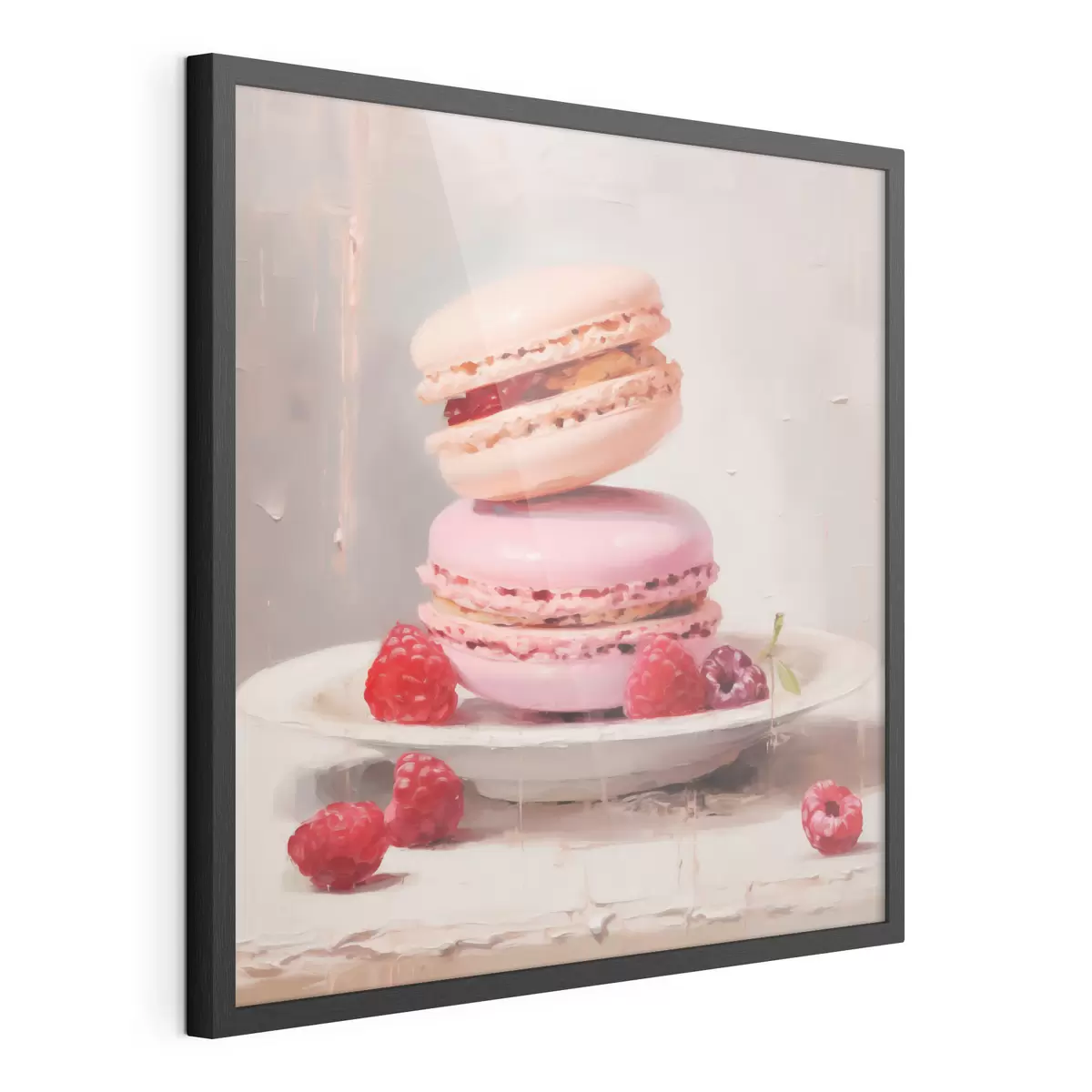Poster Macarons auf einem Teller, im Stil eines Gemäldes f51143
