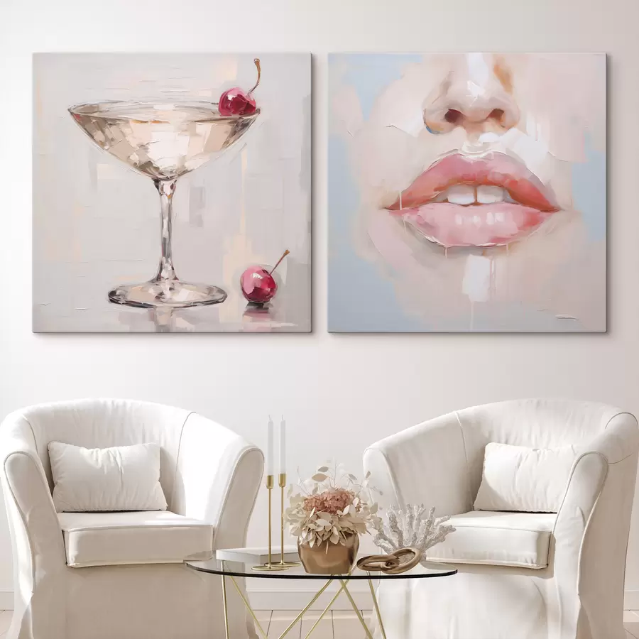 Fototapete Lippen und ein Cocktail, die Nachbildung eines Gemäldes m31100