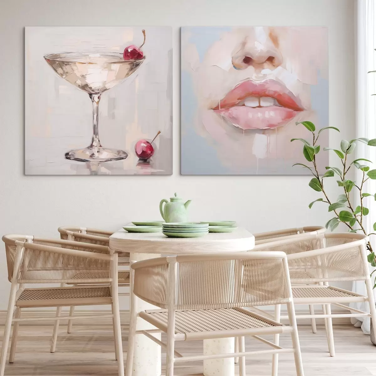 Fototapete Lippen und ein Cocktail, die Nachbildung eines Gemäldes m31100
