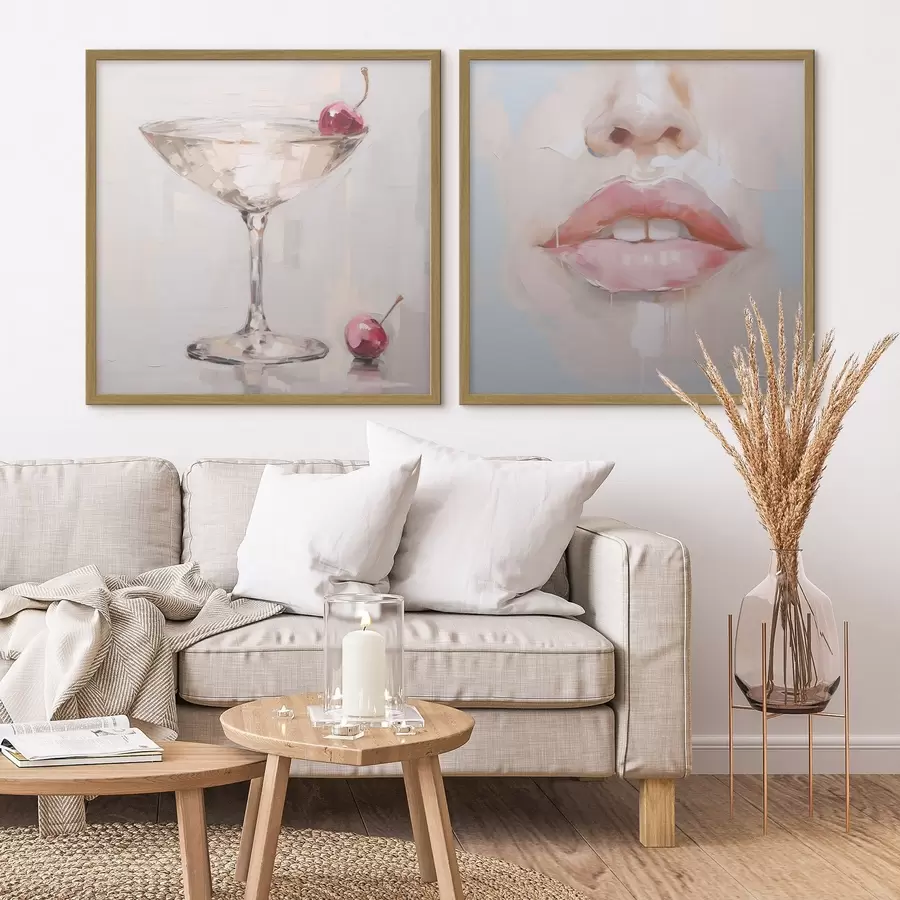 Fototapete Lippen und ein Cocktail, die Nachbildung eines Gemäldes d31100
