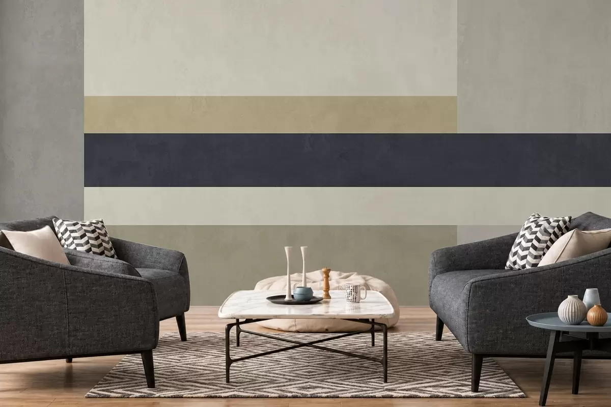 Fototapete Geometrische Blöcke in Beige- und Grautönen mit einem dunklen Streifen w05890v1
