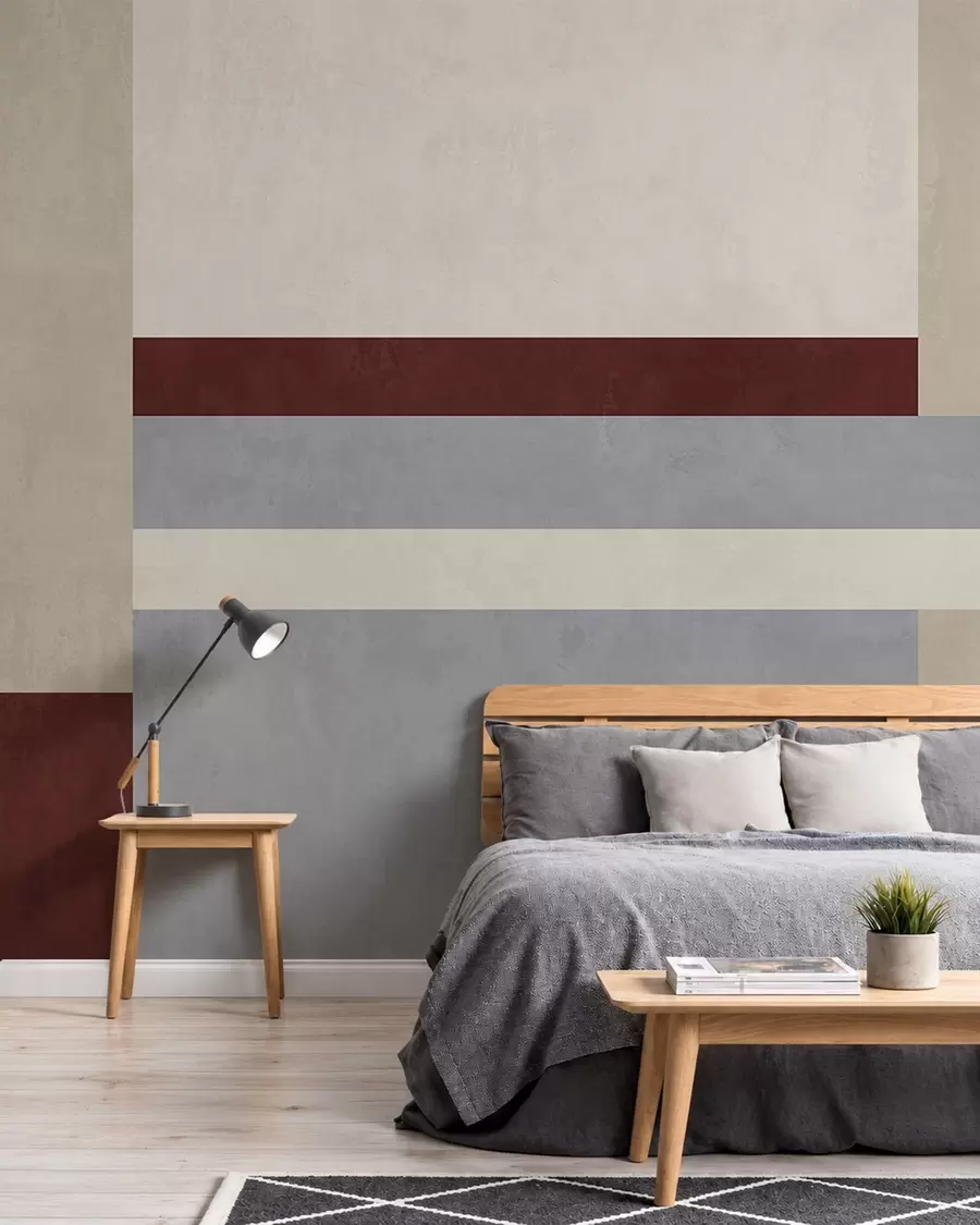 Fototapete Abstrakte Geometrie mit burgunderroten, grauen und beigen Blöcken w05890v2
