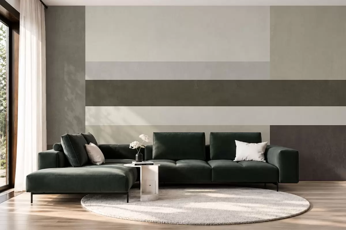 Fototapete Geometrische Komposition aus olivfarbenen, grauen und beigen Blöcken w05890v3