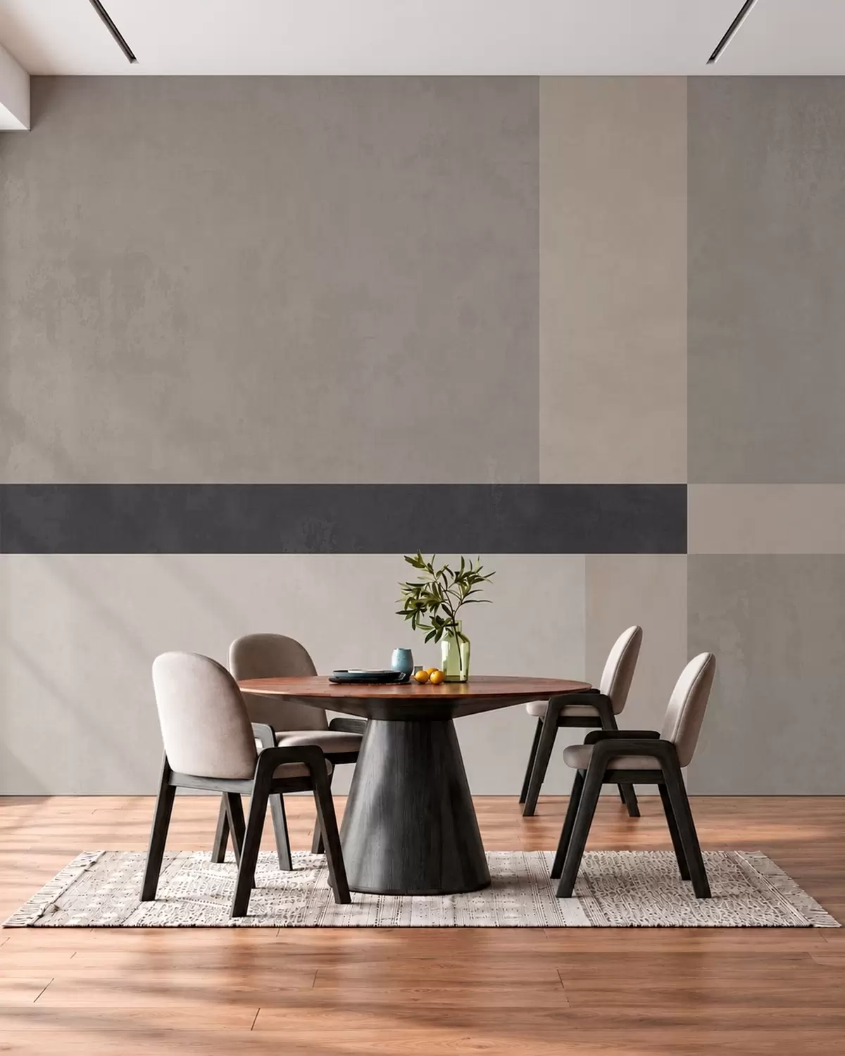 Fototapete Abstrakte Geometrie mit beigen und grauen Blöcken und einem dunklen Streifen w05891
