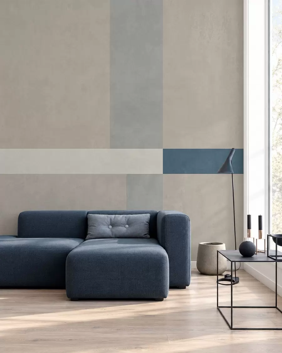 Fototapete Abstrakte beige und graue Rechtecke mit einem blauen Akzent w05891v2