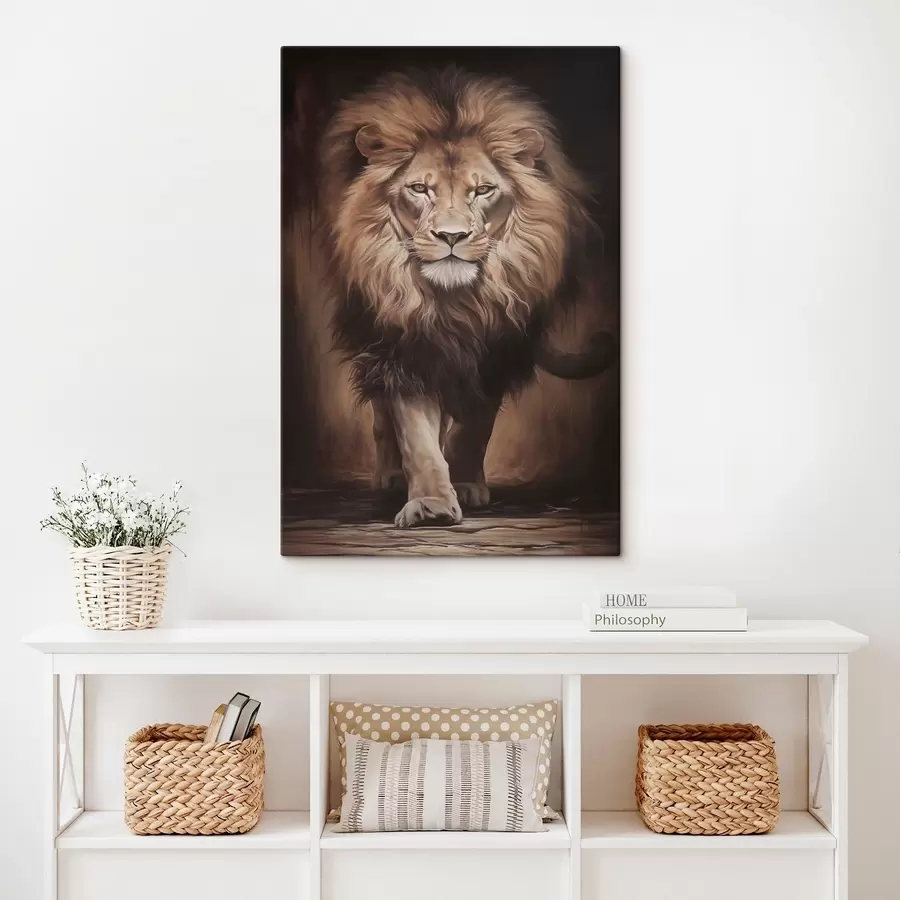 Fototapete Majestätischer Löwe in dunklem Interieur s51087