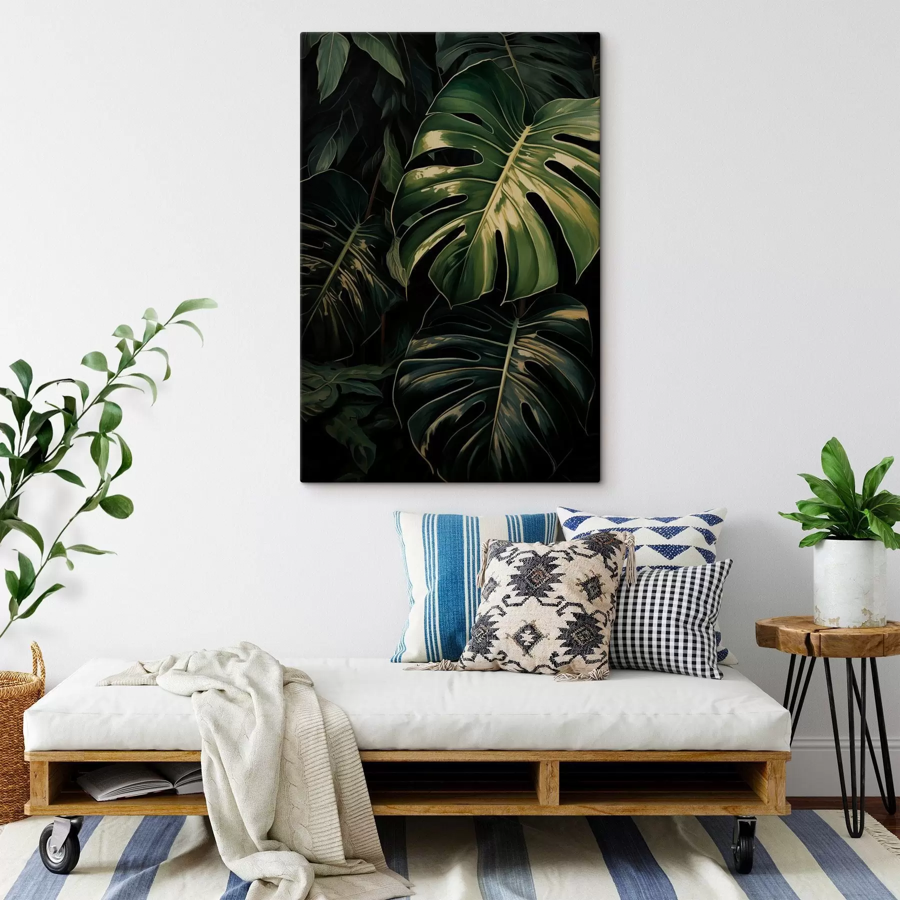 Fototapete Glänzende Monstera-Blätter in dunklen Tropen s51091