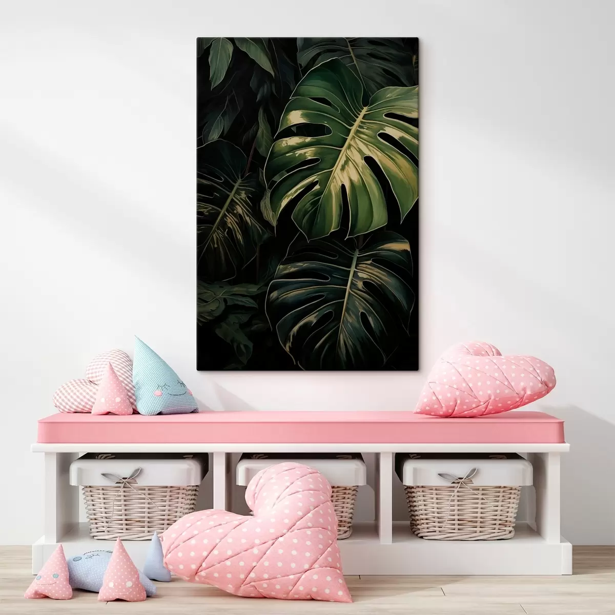 Fototapete Glänzende Monstera-Blätter in dunklen Tropen s51091