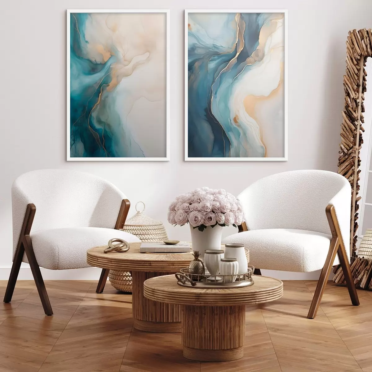 Poster Wellen aus azurblauem und smaragdgrünem Marmor d31088