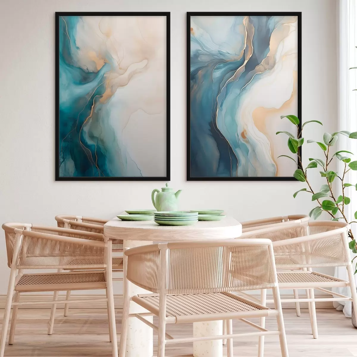 Poster Wellen aus azurblauem und smaragdgrünem Marmor d31088