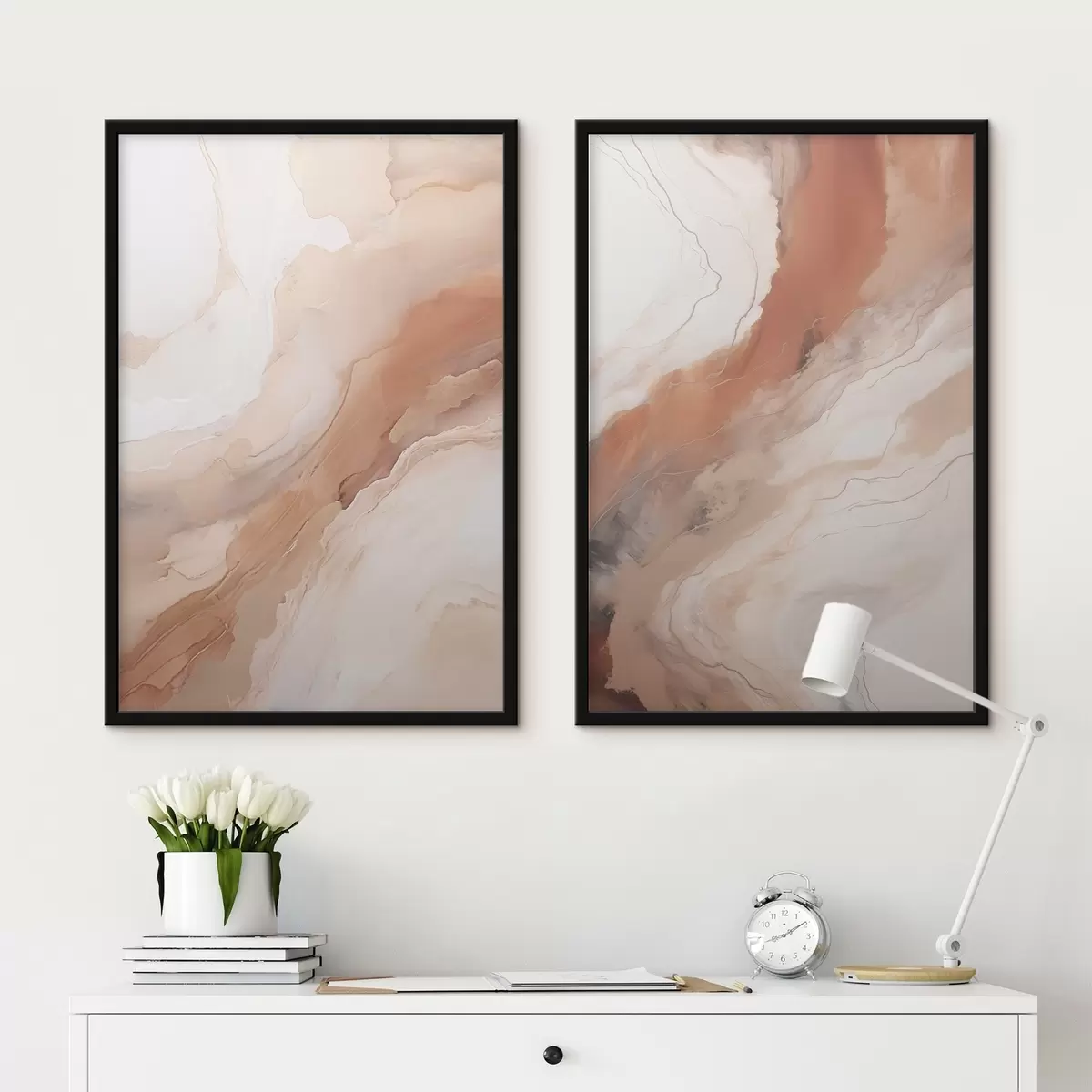 Poster Flüssige Kunstschichten in Beige und Terrakotta d31089