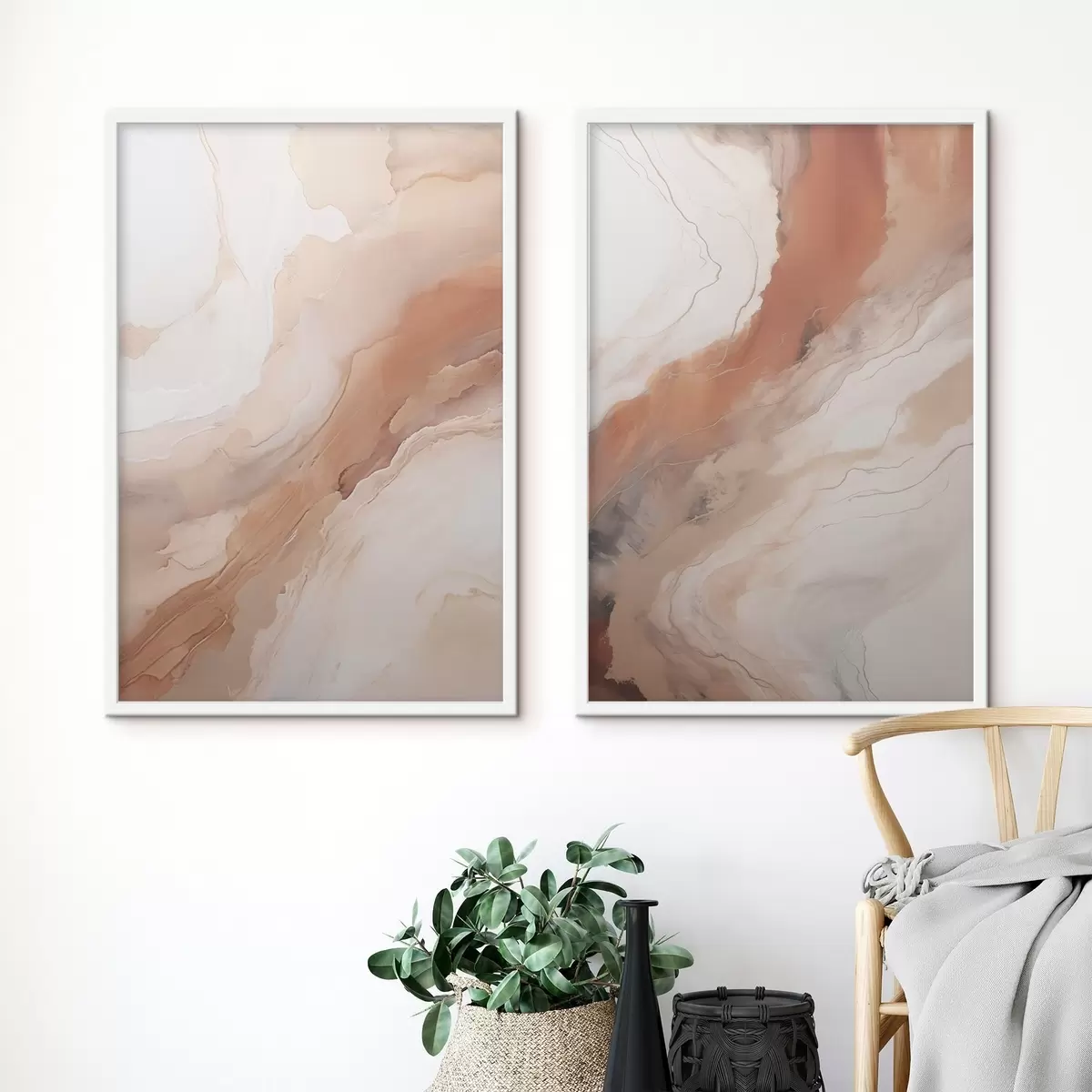 Poster Flüssige Kunstschichten in Beige und Terrakotta d31089