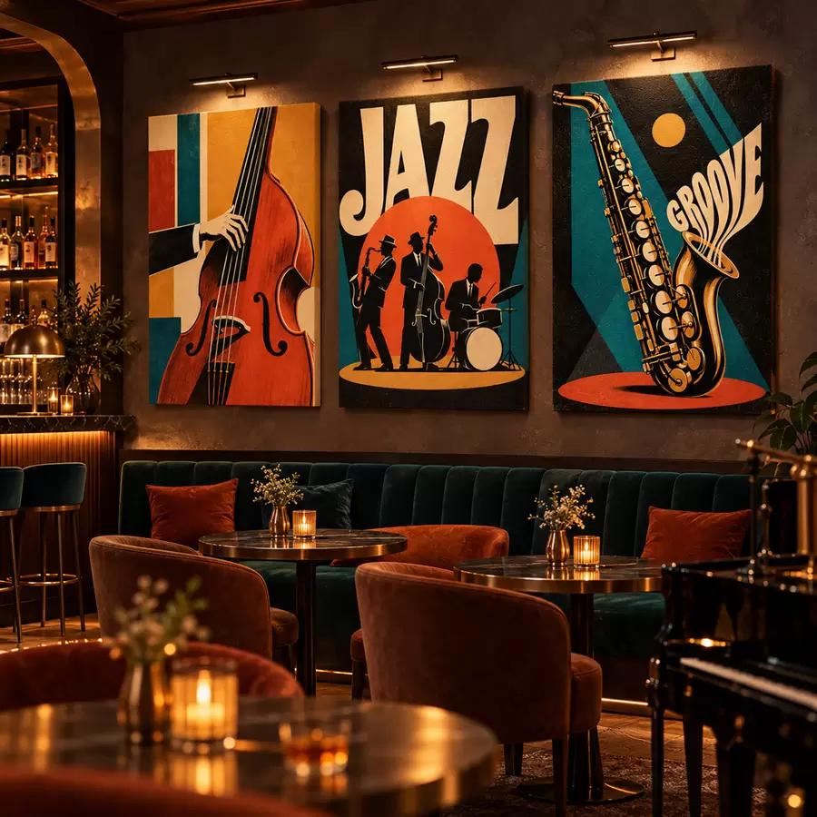 Fototapete Jazzmusiker, die in leuchtenden Farben auftreten m31114