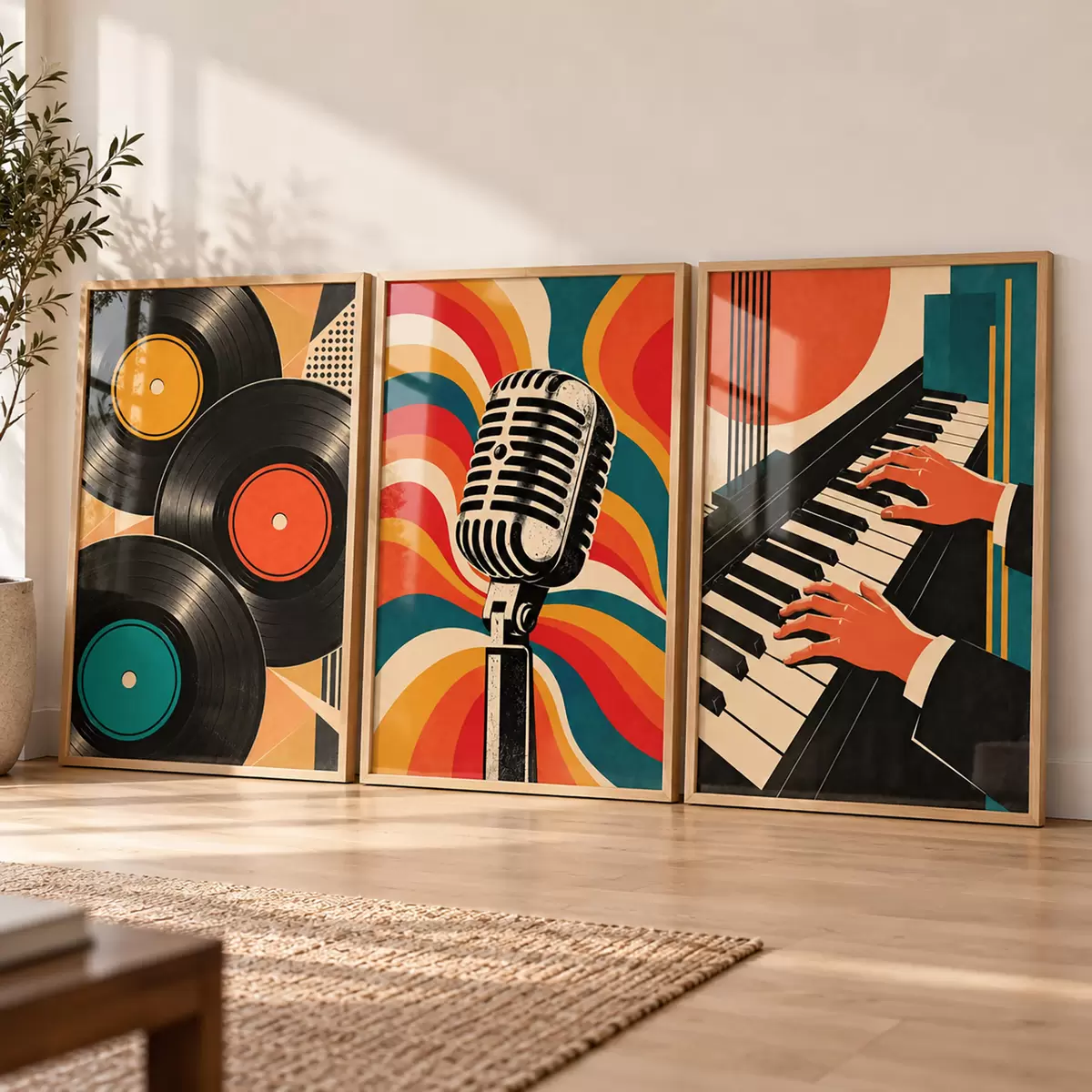 Poster Vintage-Musikmotive in leuchtenden Farben d31115