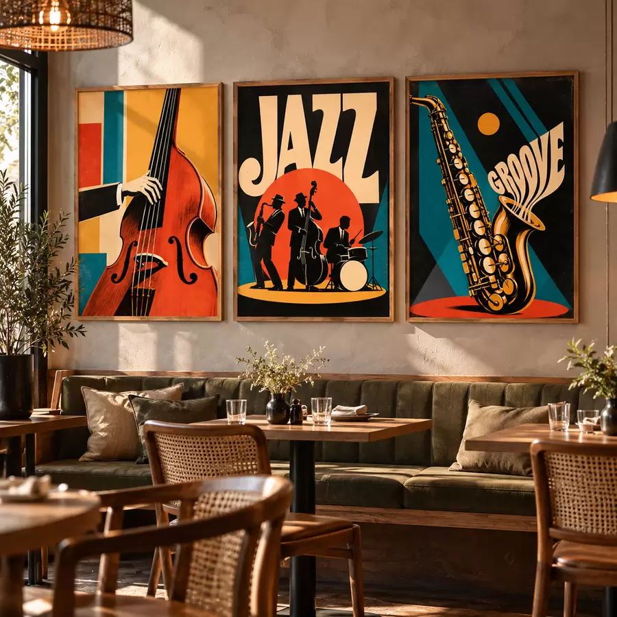 Fototapete Jazzmusiker in leuchtenden Farben d31114