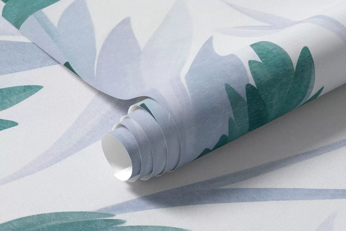 Fototapete Hohe Wildgräser und Wildblumen in gedeckten Blautönen, minimalistische Ästhetik w10084v2