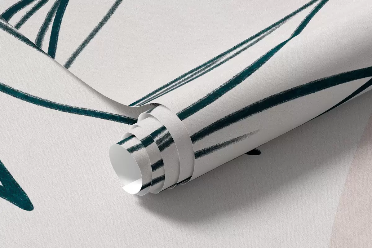 Fototapete Minimalistische Strichzeichnungen von tropischen Blättern und Blattwerk, pastellfarbene kreisförmige Formen w10111