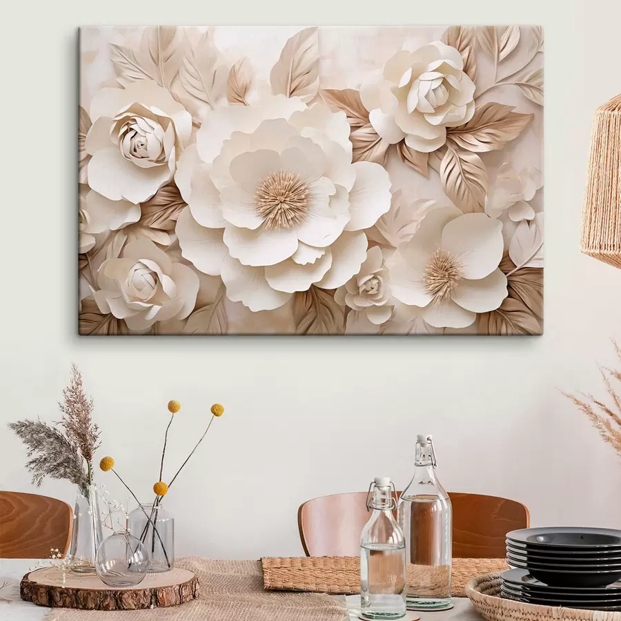 Fototapete 3D-Gipsrelief mit weißen Blumen s51096