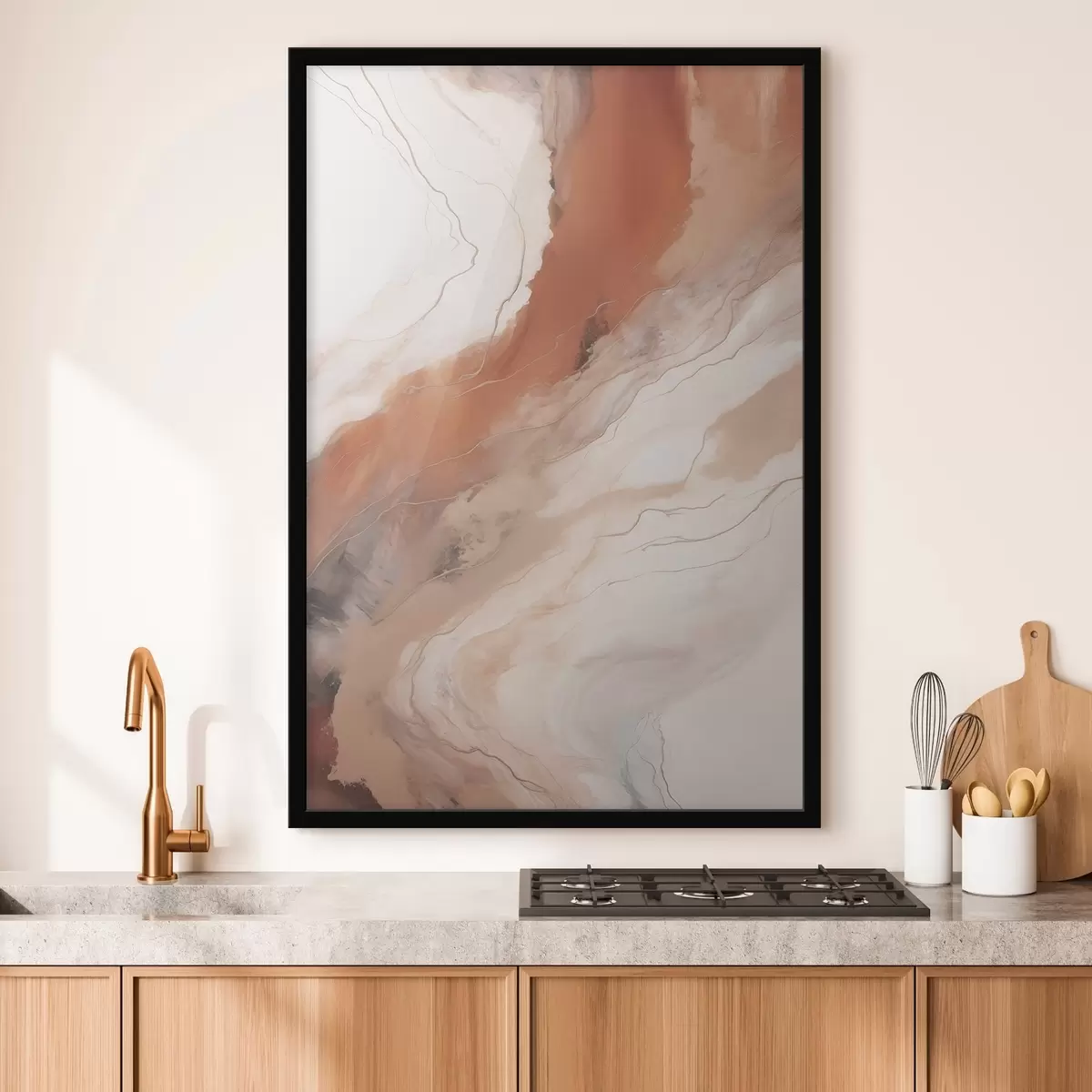 Poster Warme Terrakotta-Wellen in der Fluid-Art f51085