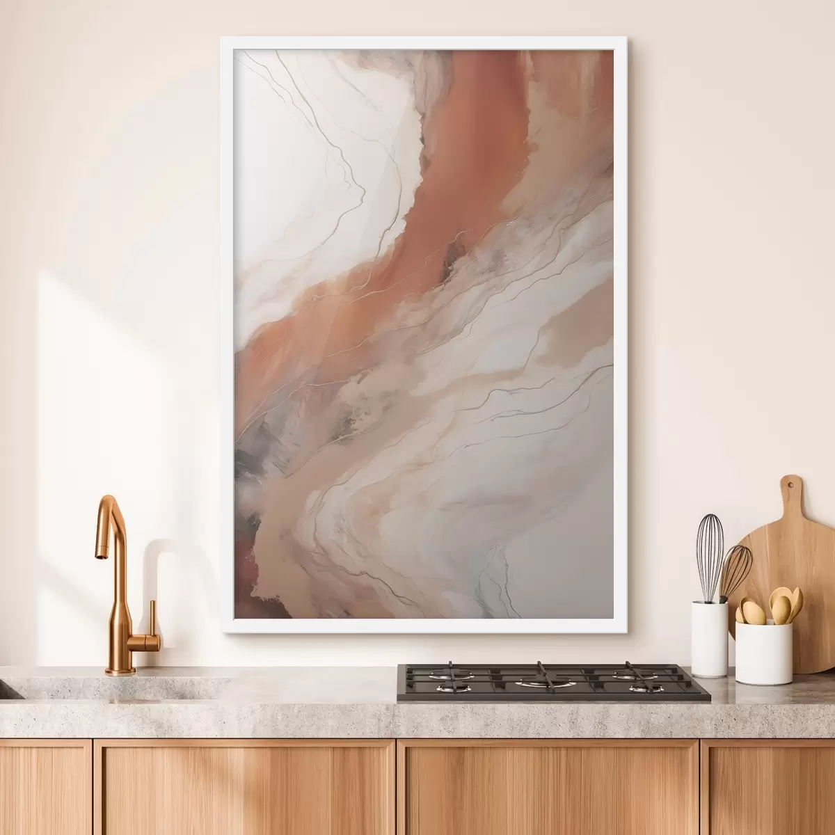 Poster Warme Terrakotta-Wellen in der Fluid-Art f51085
