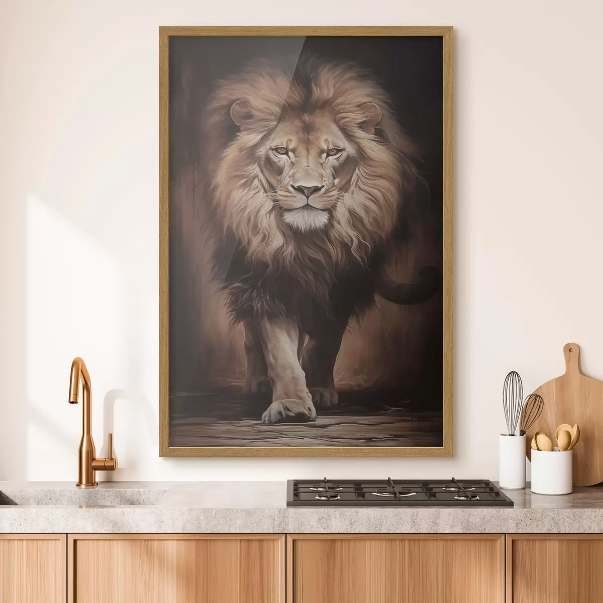 Poster Majestätischer Löwe in dunklem Interieur f51087