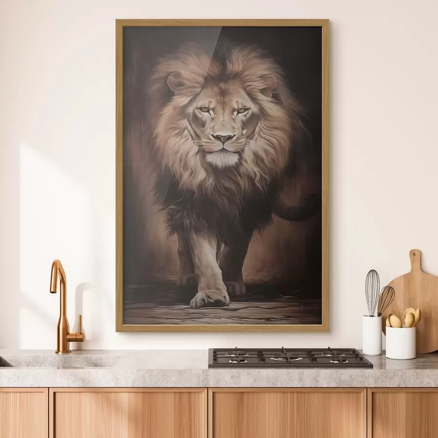 Fototapete Majestätischer Löwe in dunklem Interieur f51087