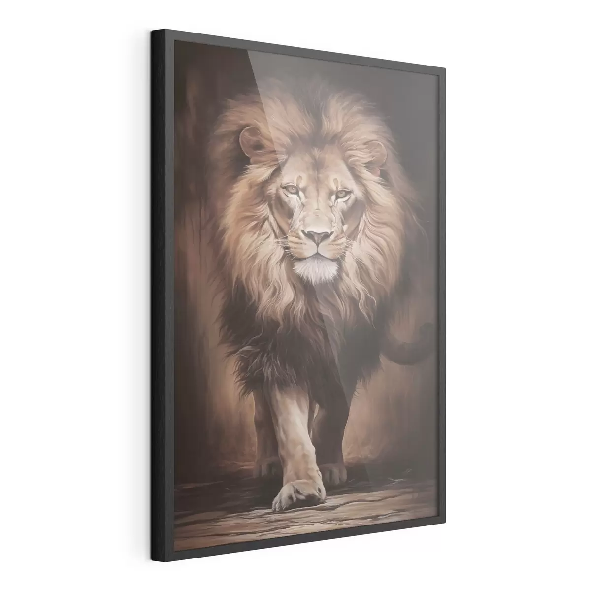 Poster Majestätischer Löwe in dunklem Interieur f51087