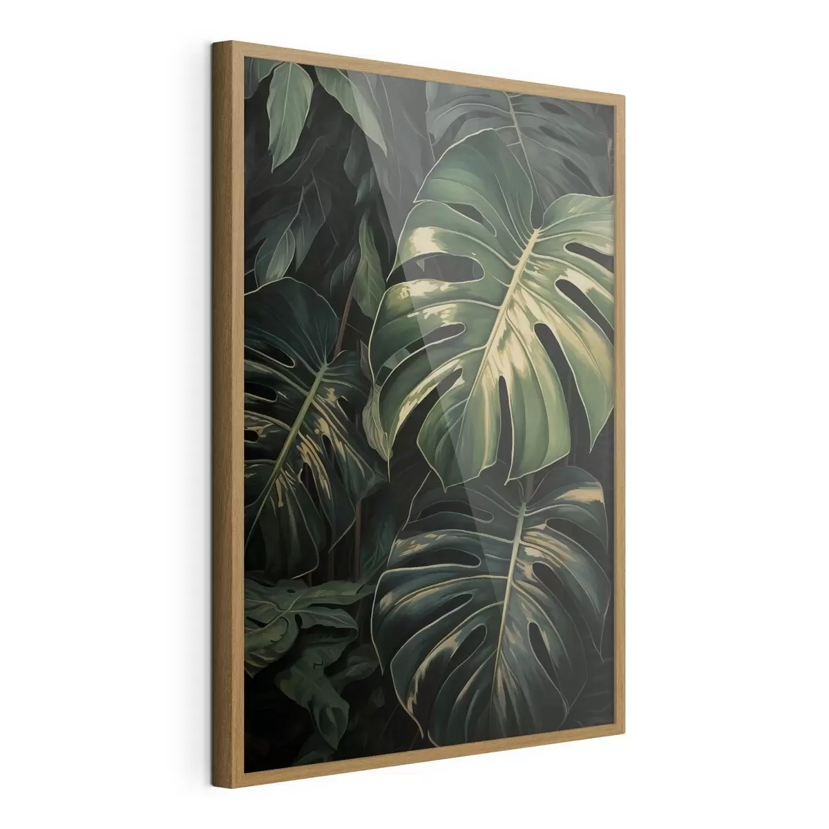 Poster Glänzende Monstera-Blätter in dunklen Tropen f51091