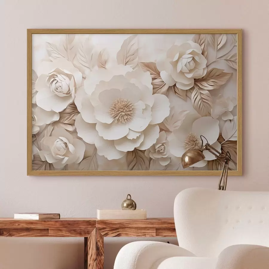 Fototapete 3D-Gipsrelief mit weißen Blumen f51096