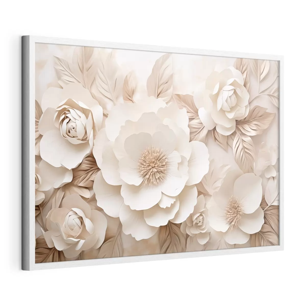 Poster 3D-Gipsrelief mit weißen Blumen f51096
