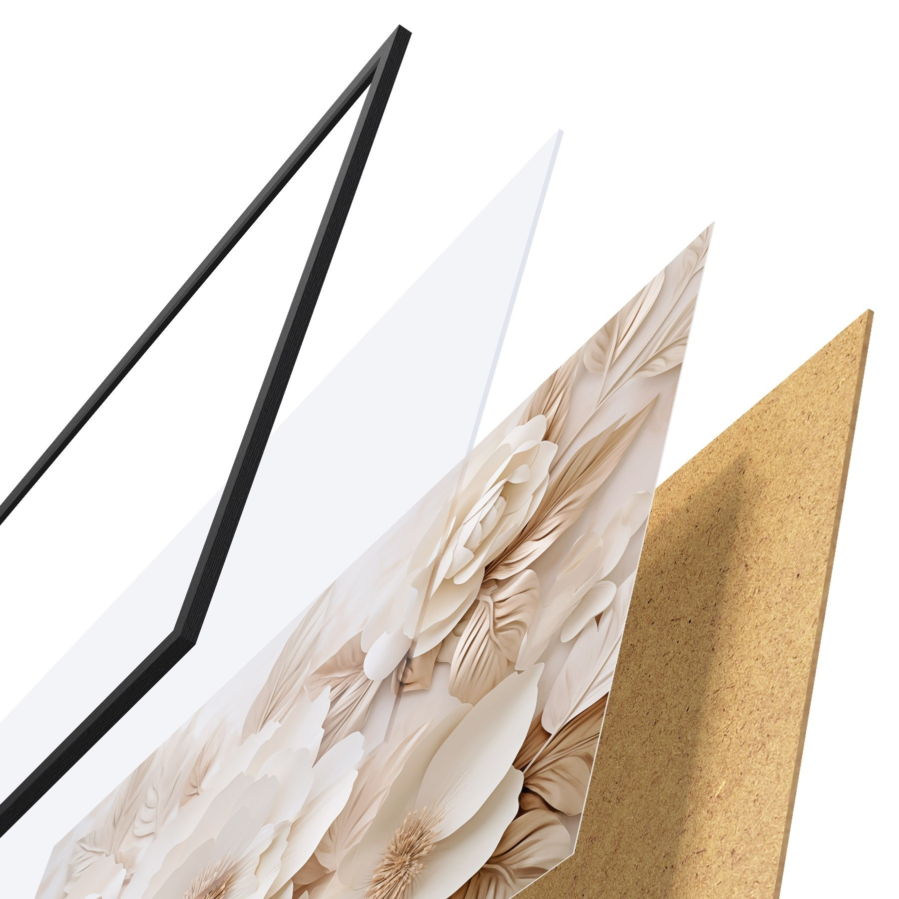 Poster 3D-Gipsrelief mit weißen Blumen f51096