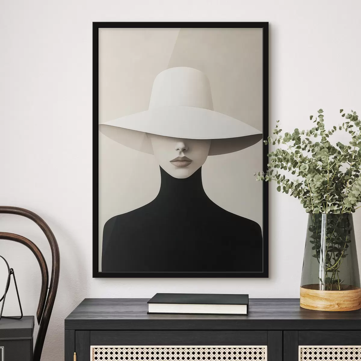 Poster Frau mit weißem Hut f51146