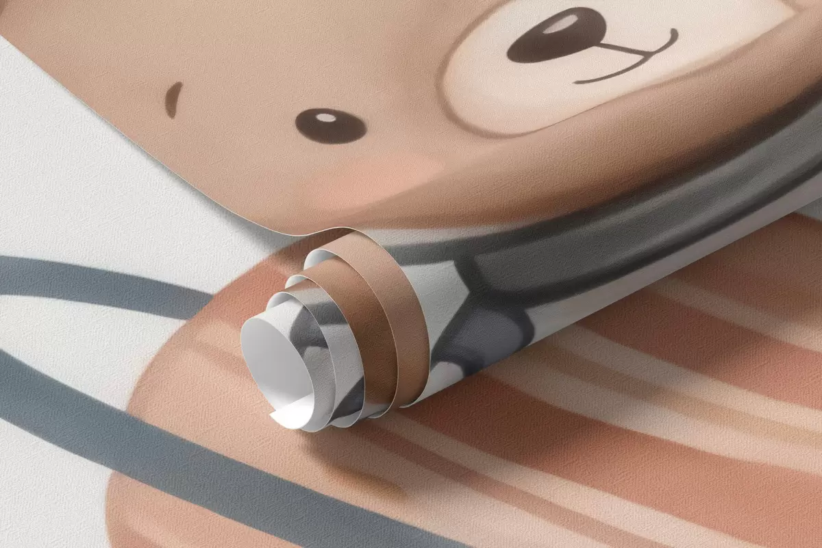 Fototapete Niedliche Teddybär-Astronauten zwischen Planeten, Raketen und Sternen im sanften Pastell-Aquarellstil w10096