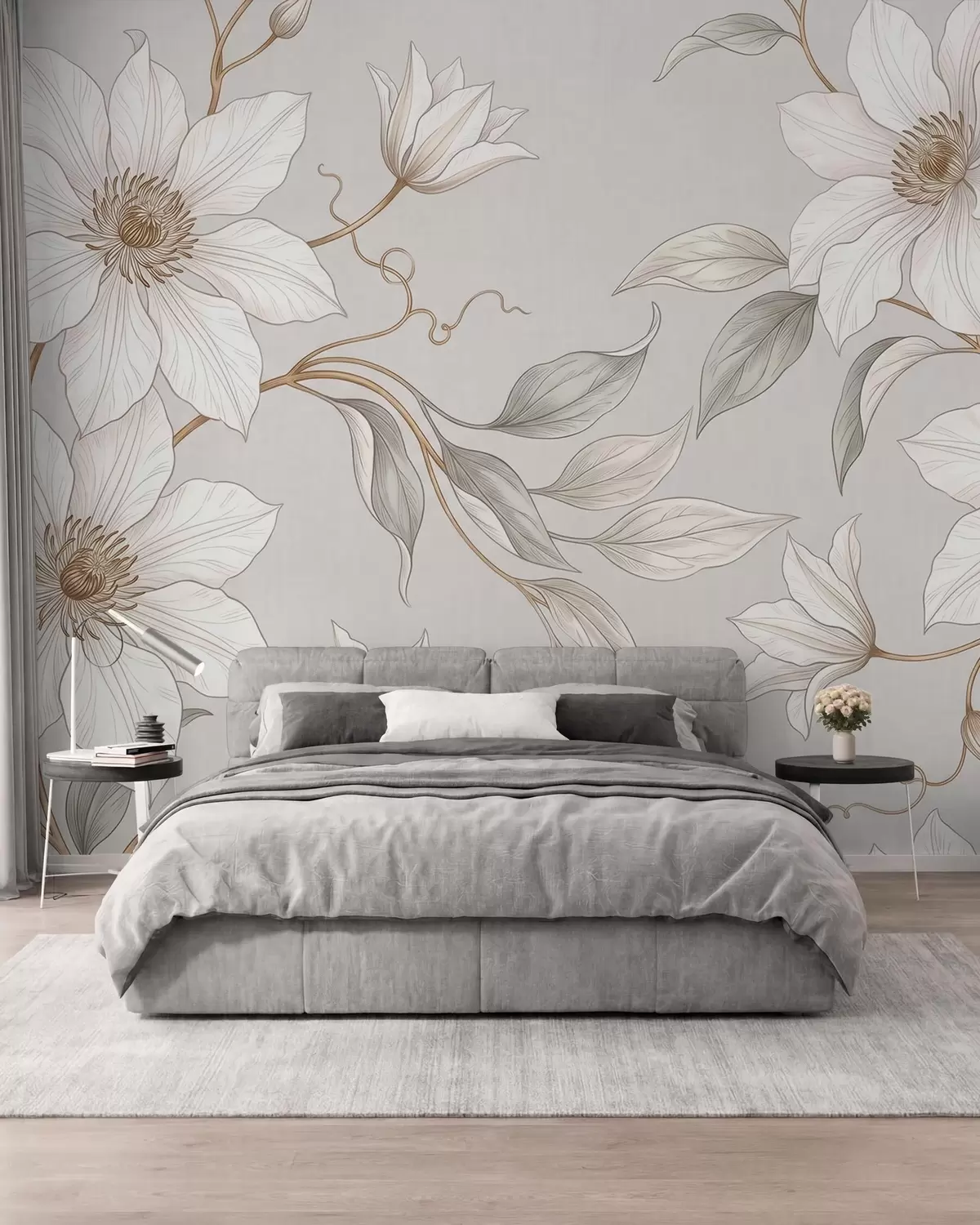 Fototapete Elegante weiße Blumen mit zarten Zweigen w10099