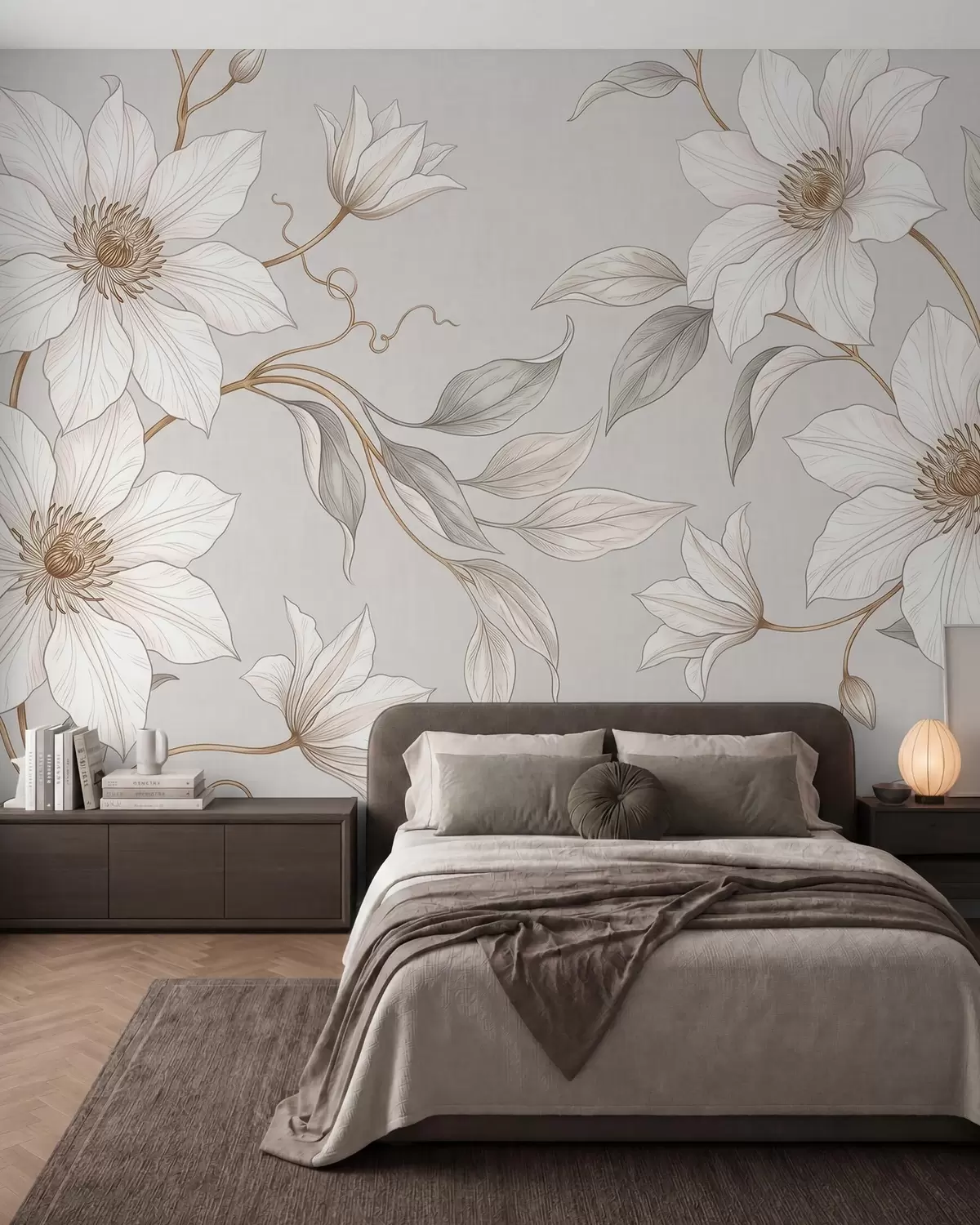Fototapete Elegante weiße Blumen mit zarten Zweigen w10099