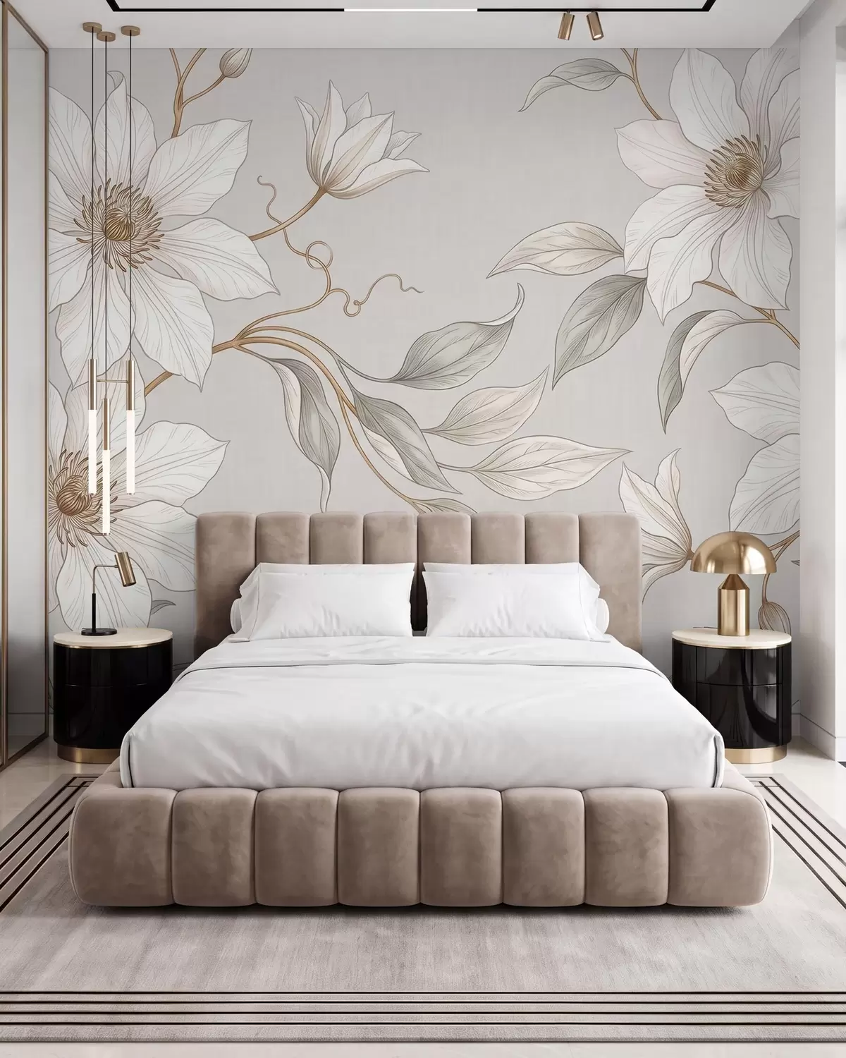 Fototapete Elegante weiße Blumen mit zarten Zweigen w10099