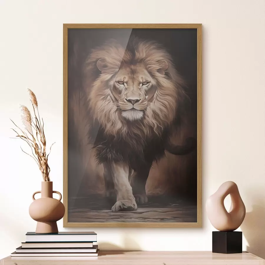 Fototapete Majestätischer Löwe in dunklem Interieur f51087