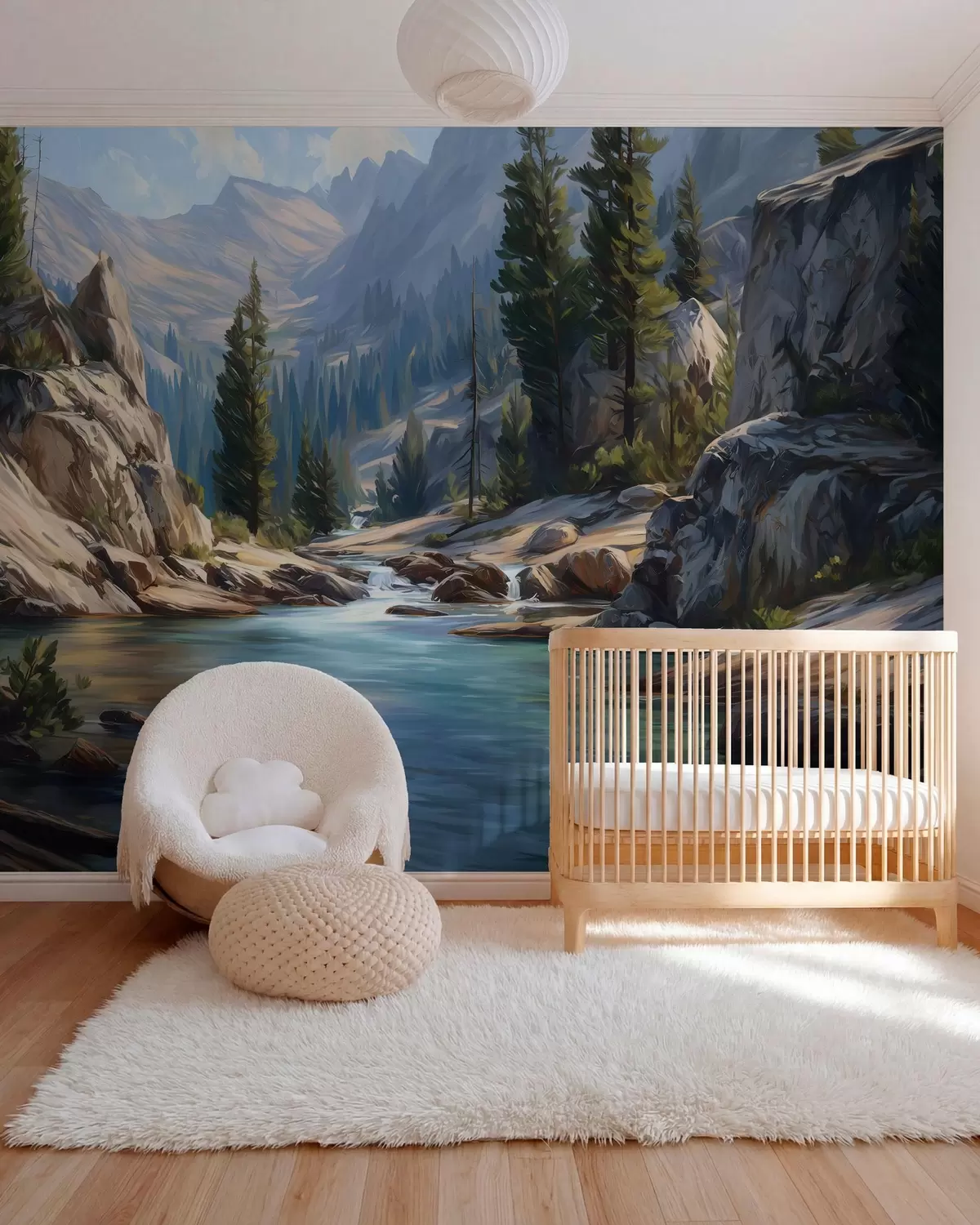 Fototapete Ein malerischer Blick auf den Fluss inmitten der ruhigen Berglandschaft w05868