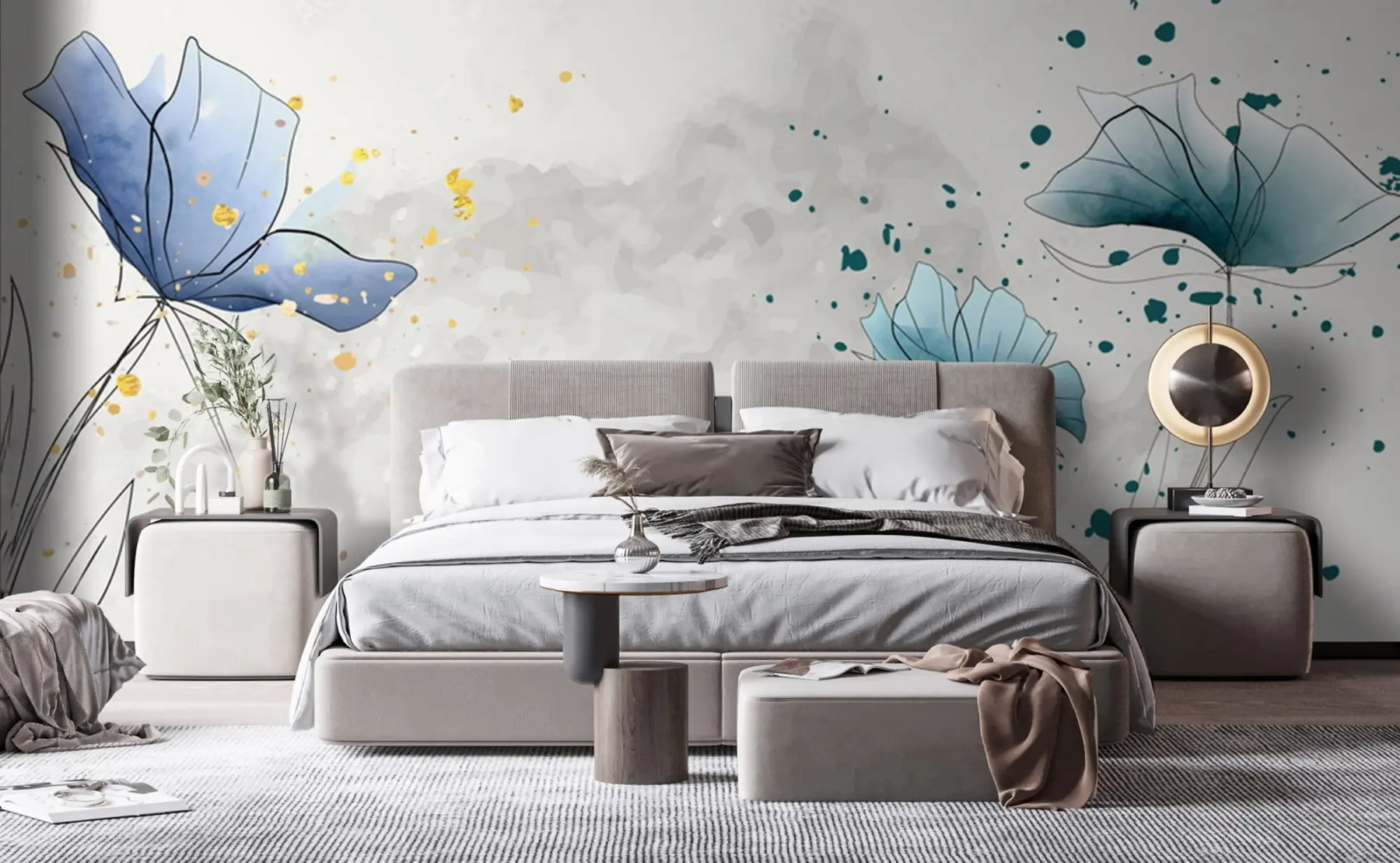 Fototapete Aquarell blaue Blumen u72112