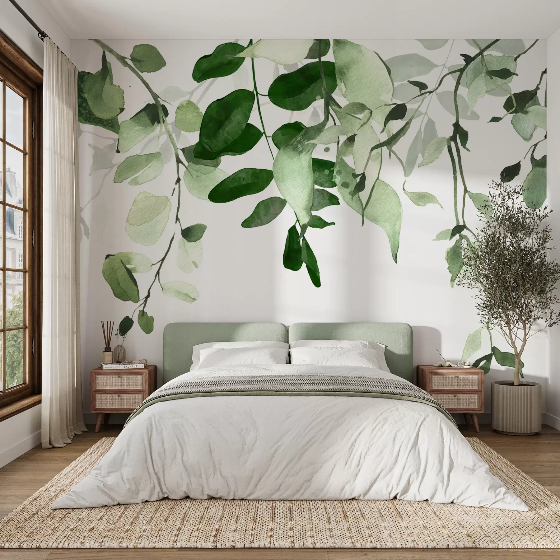 Fototapete Aquarellblätter und Zweige u72397