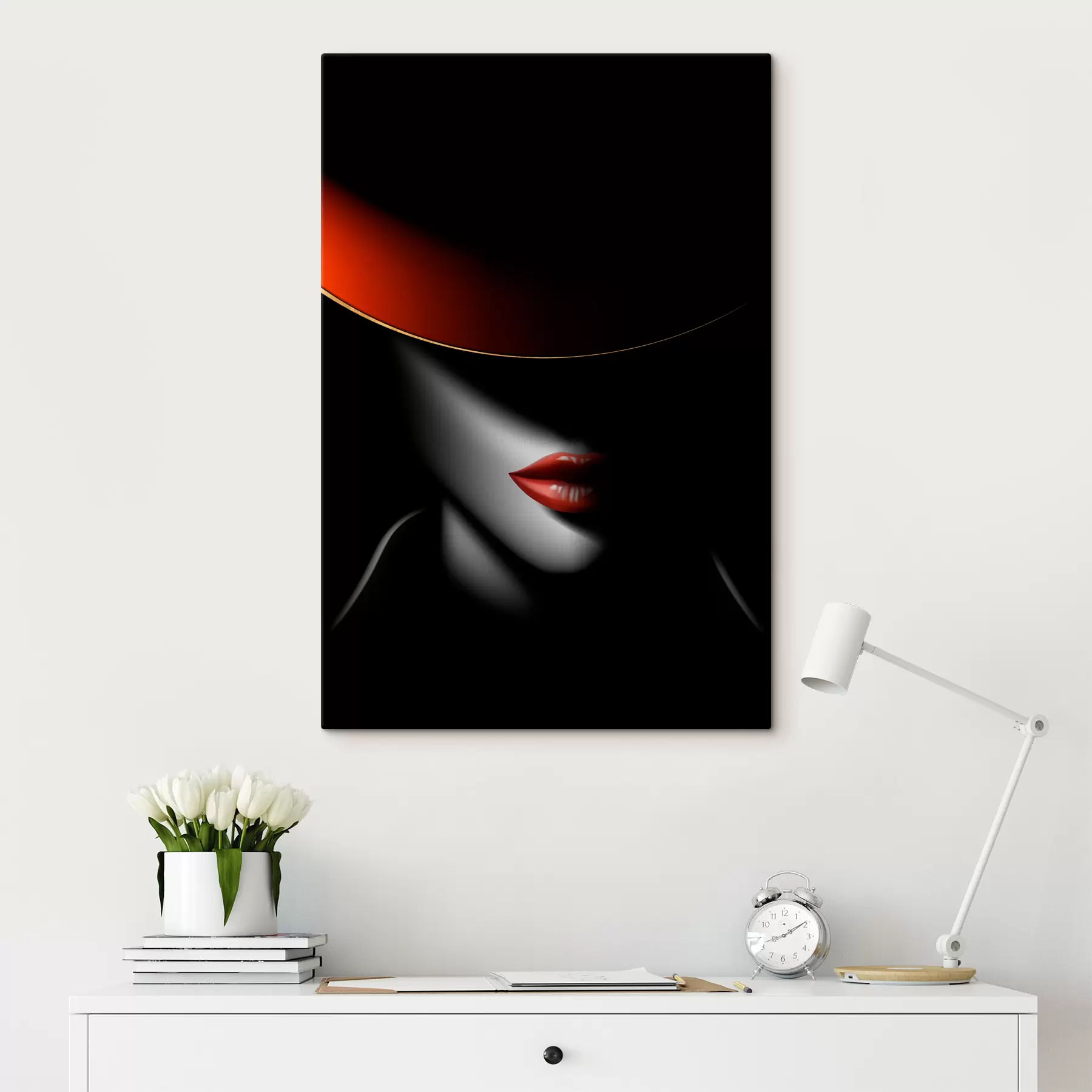 Fototapete Lippe, Blitzfotografie und Hut s03483