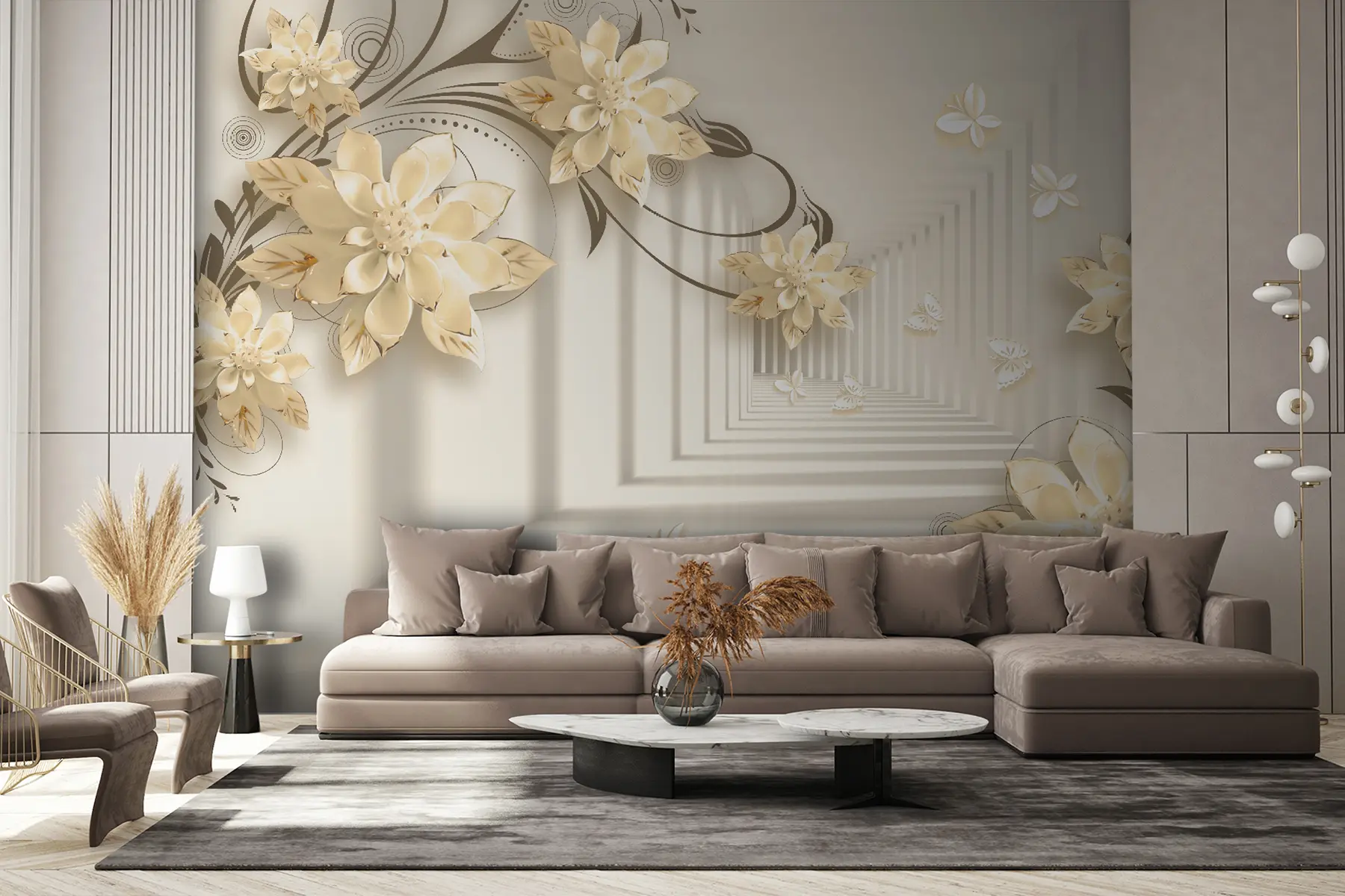 Fototapete Pflanze, weiß und gelb, Tunnel in Pastelltönen u21861v2