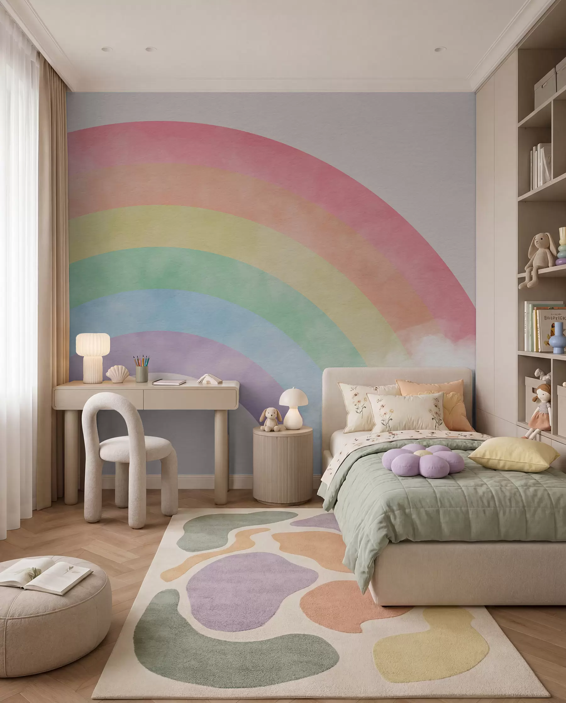 Fototapete Regenbogen durch sanfte Wolken u93619