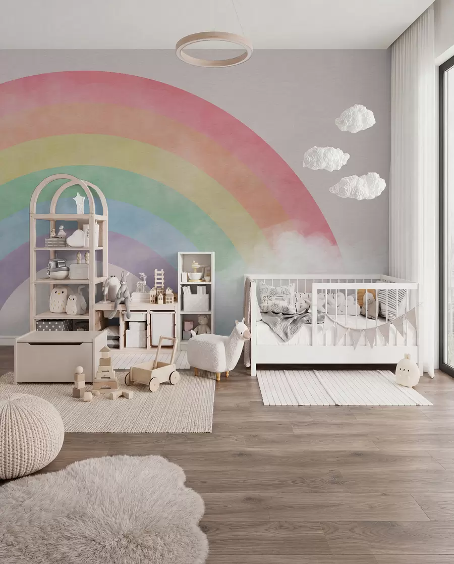 Fototapete Regenbogen durch sanfte Wolken u93619