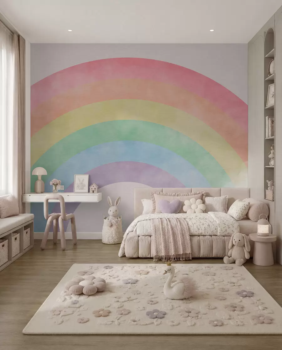 Fototapete Regenbogen durch sanfte Wolken u93619