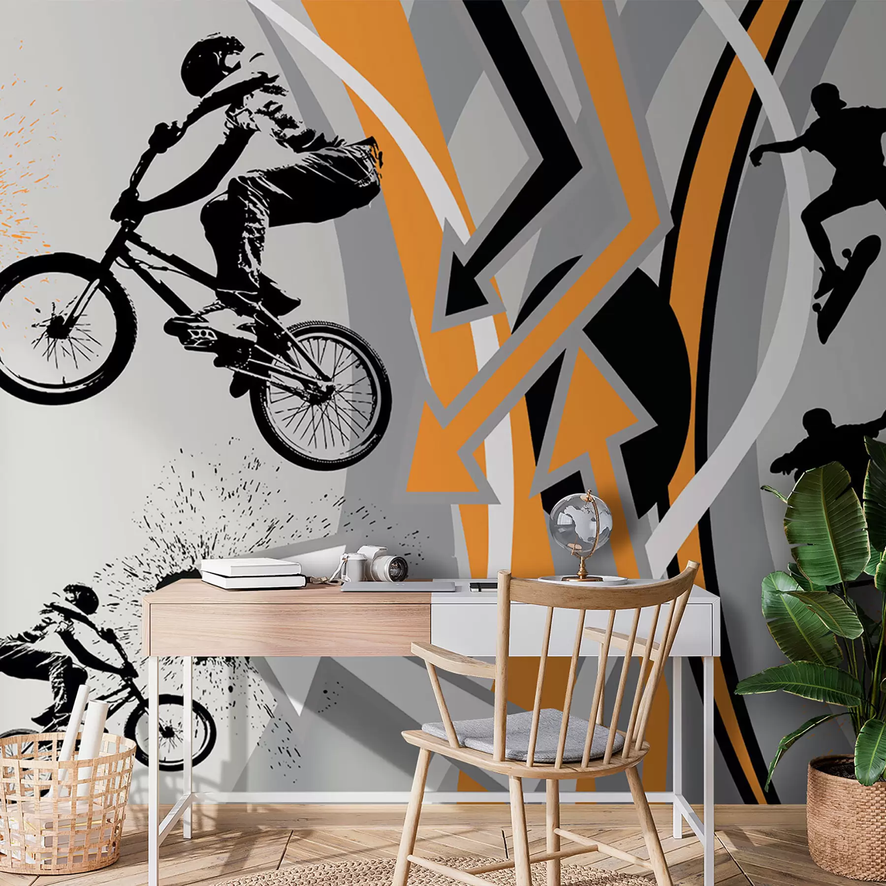 Fototapete Skate und Fahrräder im Stil der Graffiti u93699