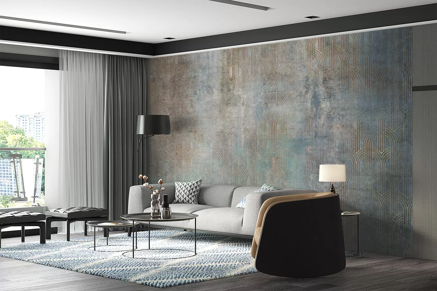Fototapete Bogenmuster auf Grunge-Wand u73973